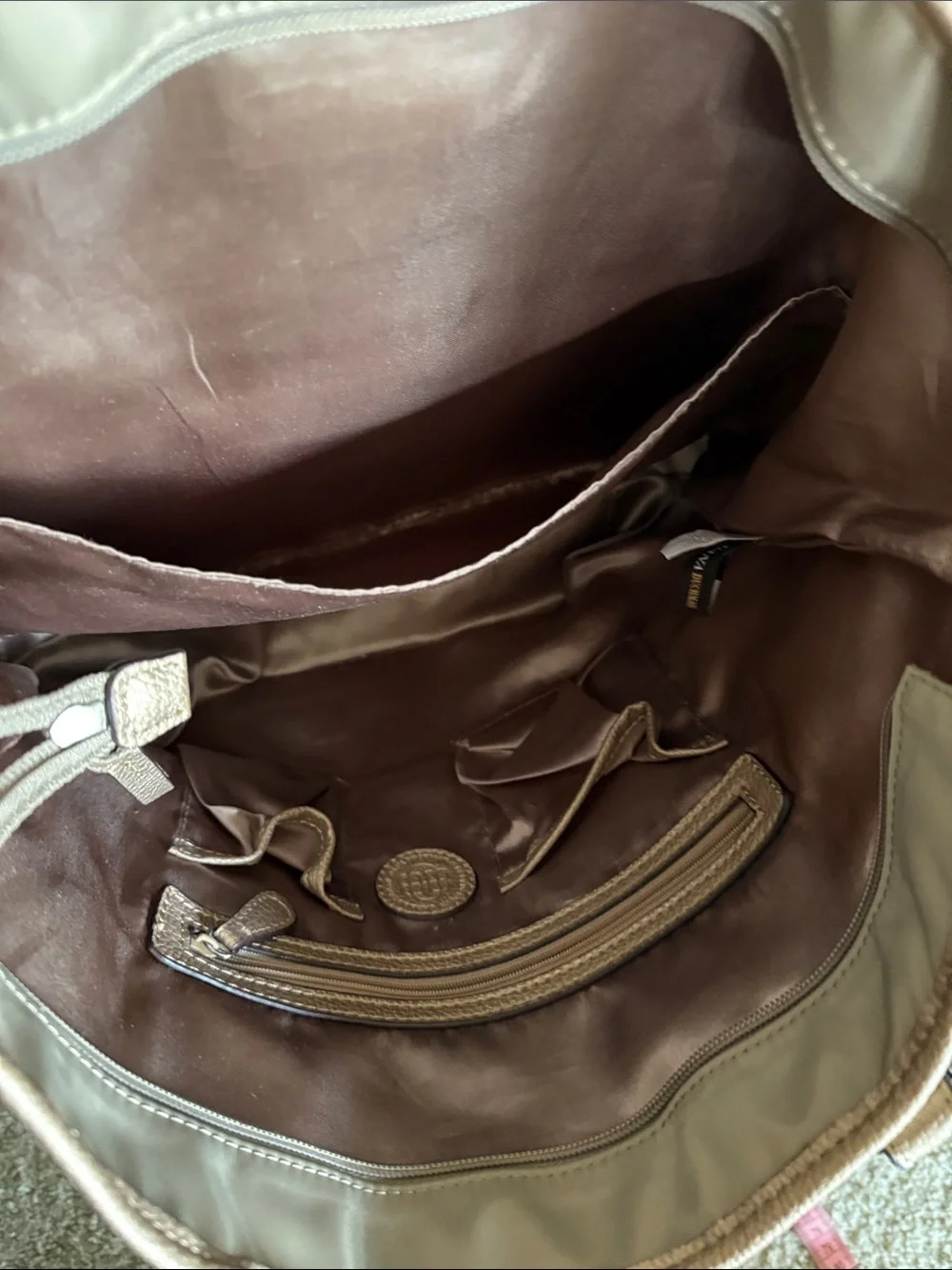 Dana Bachman Brown Nylon Tote Bag with Leather Trim - Unbranded